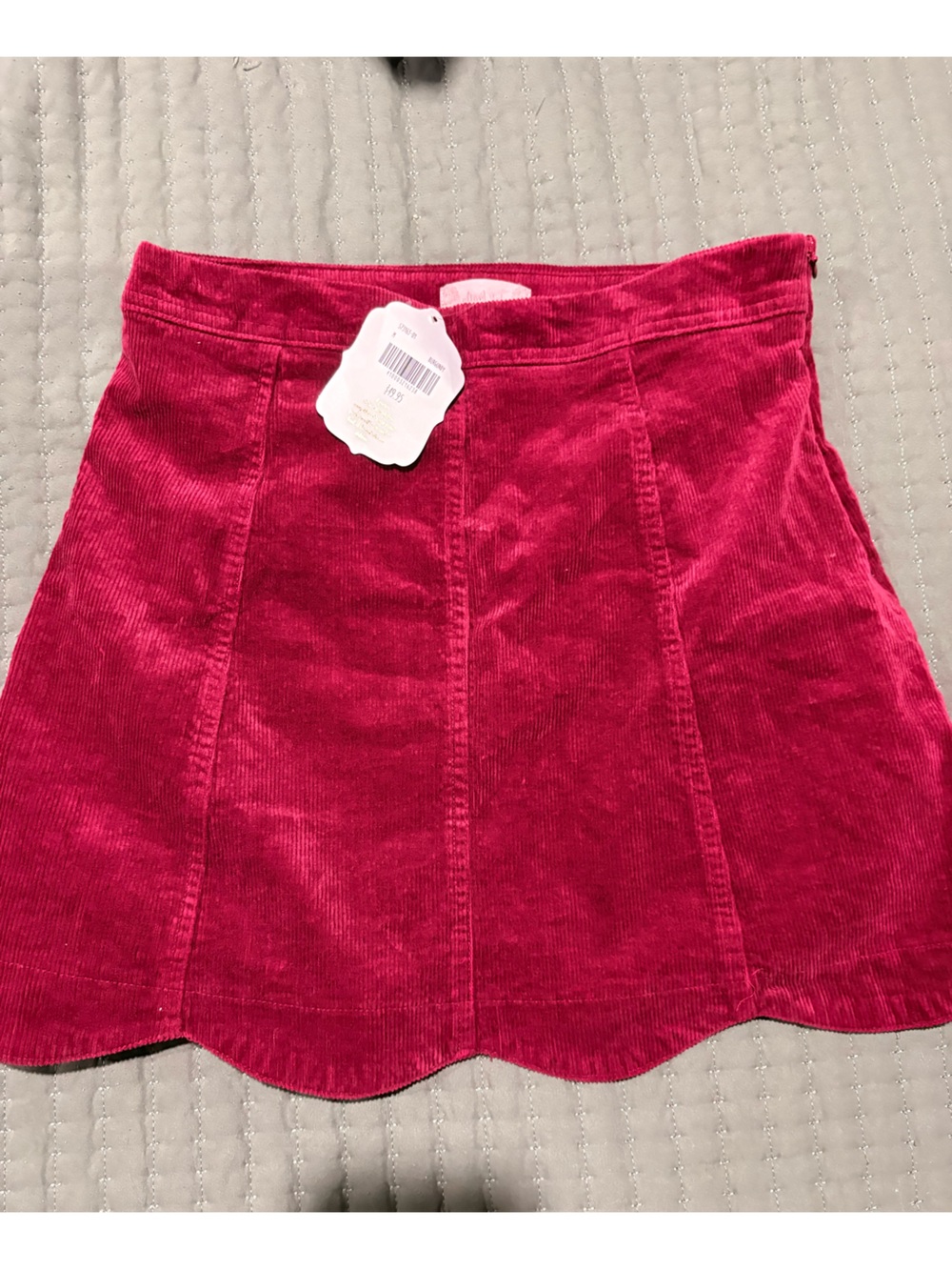 Altar'd State Raspberry Corduroy Scallop-Hem Mini Skirt